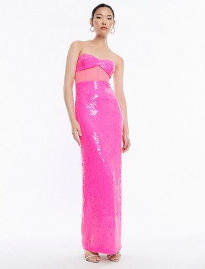 BCBGMAXAZRIA Juno Strapless Bustier Sequin Gown Uzun Elbise Küpe Çiçeği | AES48790