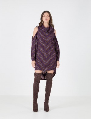 BCBGMAXAZRIA Pia Cowl Neck Kısa Elbise Mor | UUC14477