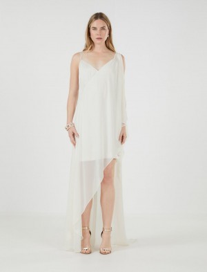 BCBGMAXAZRIA Spaga Draped Kısa Elbise Beyaz | UWV58287