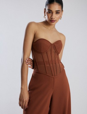 BCBGMAXAZRIA Strapless Bustier Üstler Kahverengi | THB91139