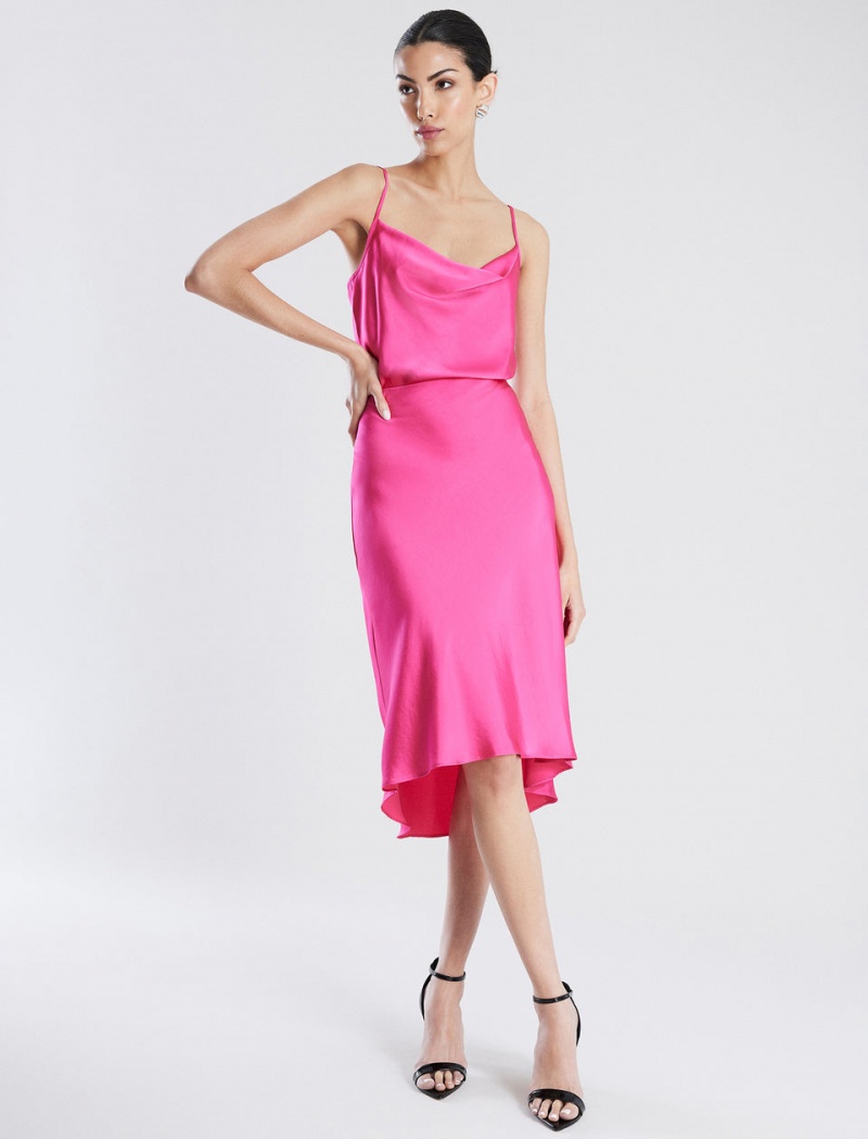 BCBGMAXAZRIA A-Line Satin Midi Etek Pembe | VNV46282