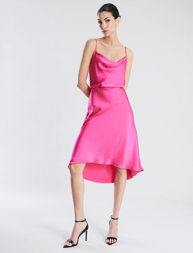 BCBGMAXAZRIA A-Line Satin Midi Etek Pembe | VNV46282