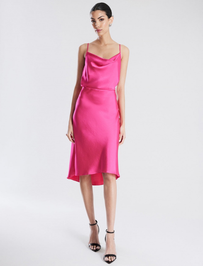 BCBGMAXAZRIA A-Line Satin Midi Etek Pembe | VNV46282