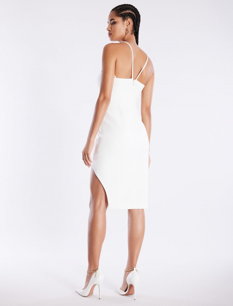 BCBGMAXAZRIA Aida Plunging Halter Midi Elbise Beyaz | MGL16950