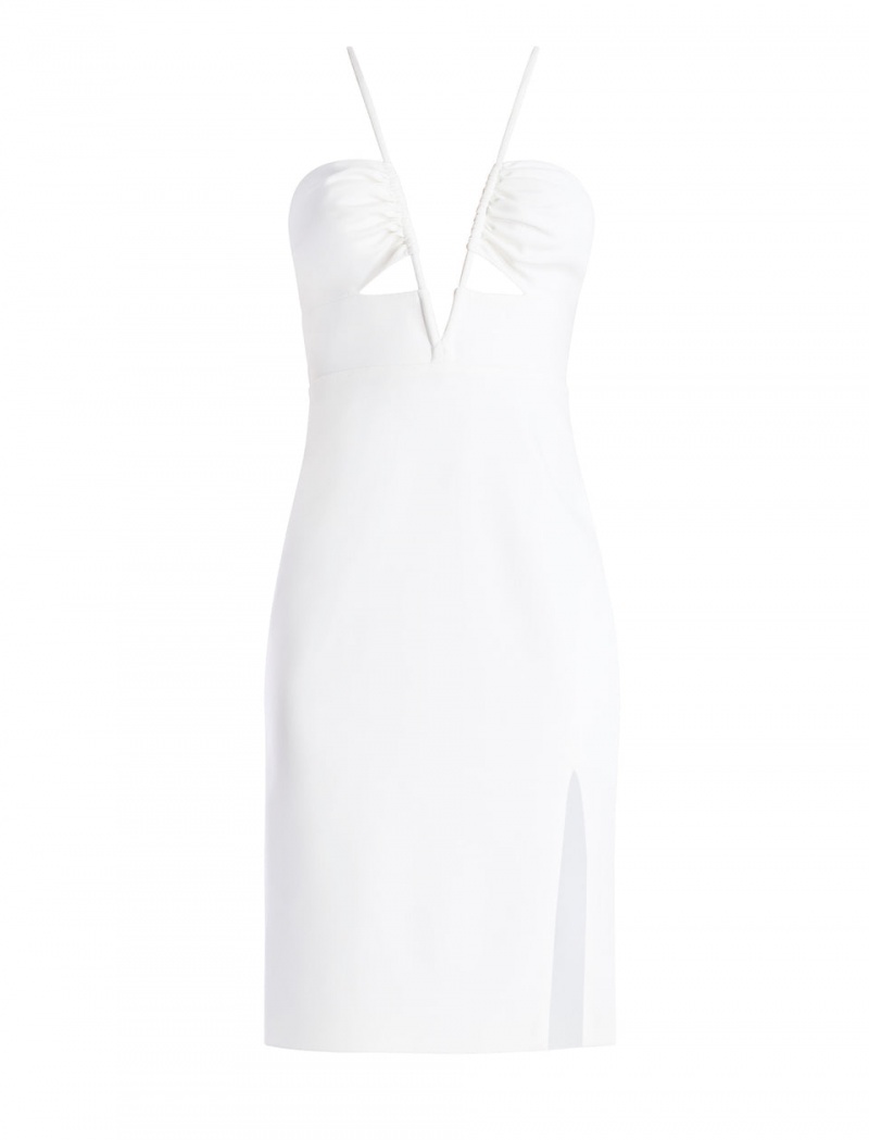 BCBGMAXAZRIA Aida Plunging Halter Midi Elbise Beyaz | MGL16950