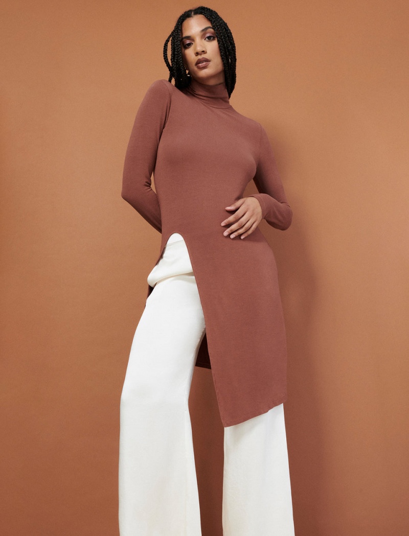 BCBGMAXAZRIA Asymmetrical Turtleneck Üstler Kahverengi | IXA41220