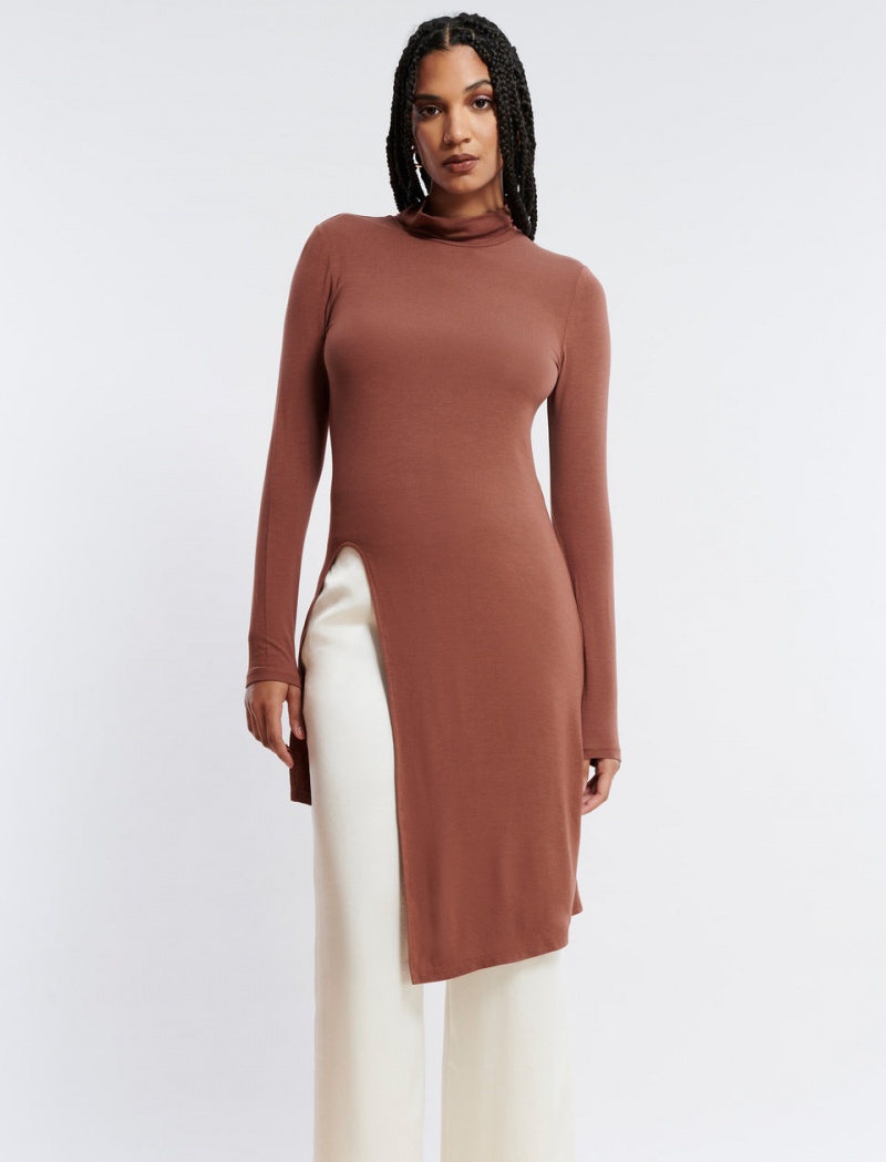 BCBGMAXAZRIA Asymmetrical Turtleneck Üstler Kahverengi | IXA41220