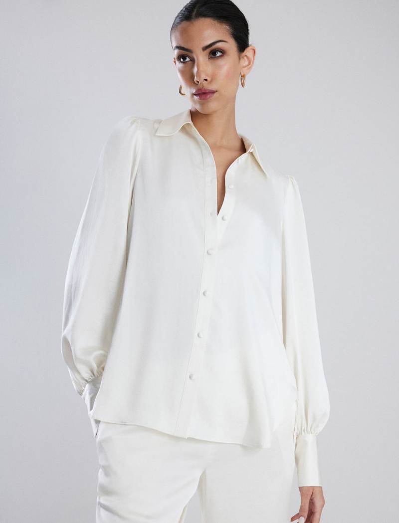 BCBGMAXAZRIA Balloon Sleeve Button-Up Üstler Beyaz | ZCL45136