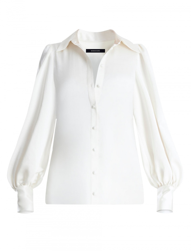 BCBGMAXAZRIA Balloon Sleeve Button-Up Üstler Beyaz | ZCL45136