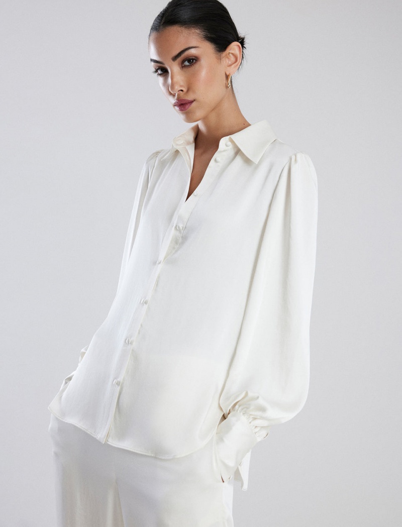 BCBGMAXAZRIA Balloon Sleeve Button-Up Üstler Beyaz | ZCL45136