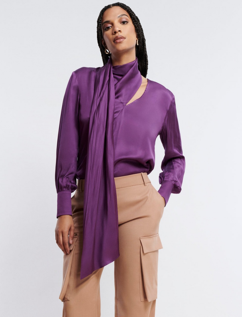 BCBGMAXAZRIA Balloon Sleeve Üstler Mor | VPK12412