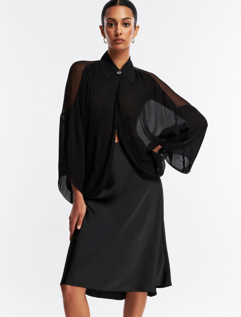 BCBGMAXAZRIA Button-Up Cape Üstler Siyah | INM83709