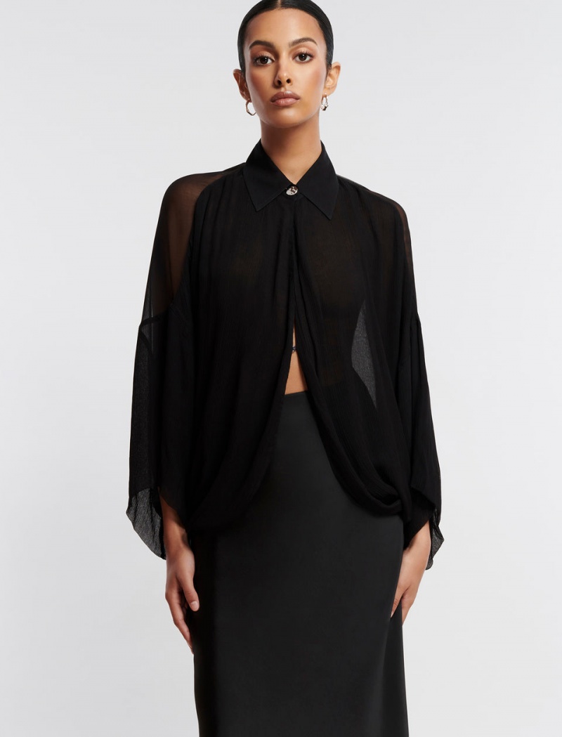 BCBGMAXAZRIA Button-Up Cape Üstler Siyah | INM83709