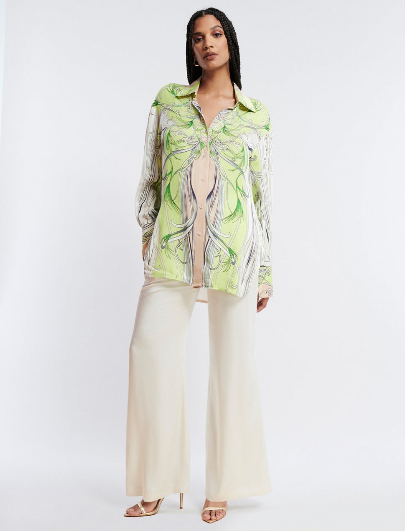 BCBGMAXAZRIA Button-Up Printed Üstler Yeşil | ULI29406