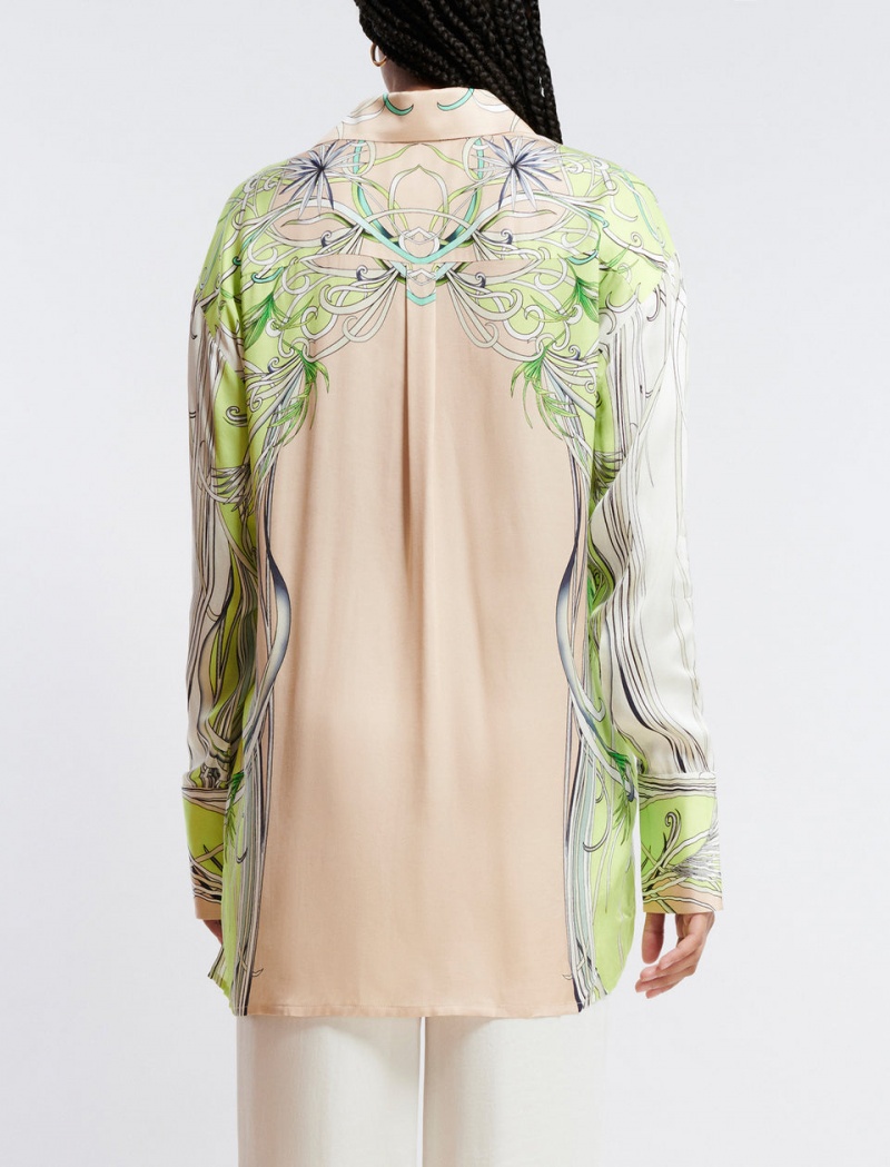 BCBGMAXAZRIA Button-Up Printed Üstler Yeşil | ULI29406