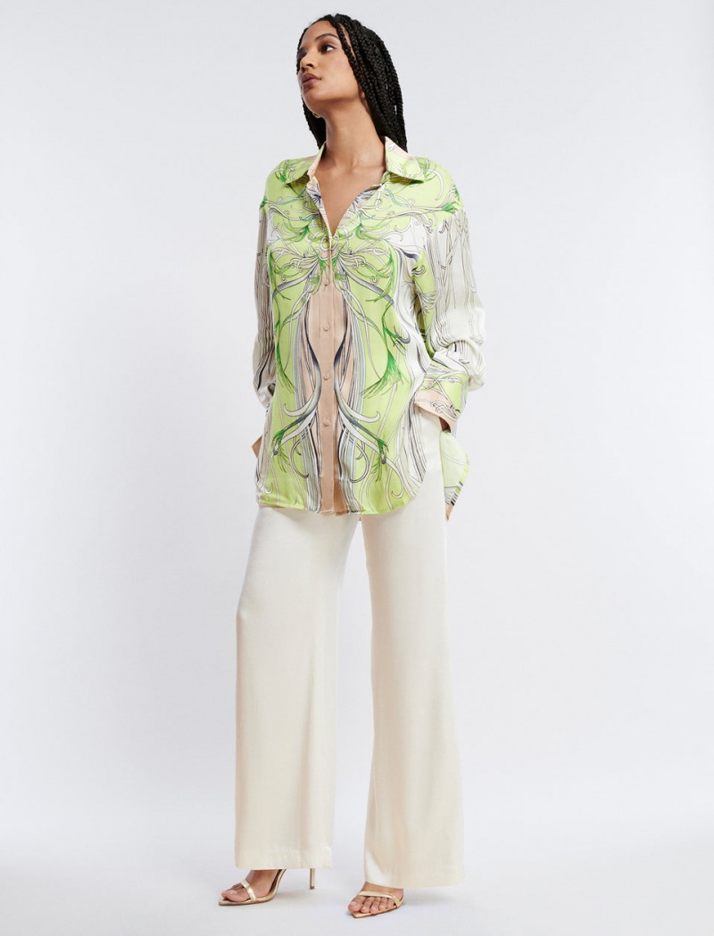 BCBGMAXAZRIA Button-Up Printed Üstler Yeşil | ULI29406