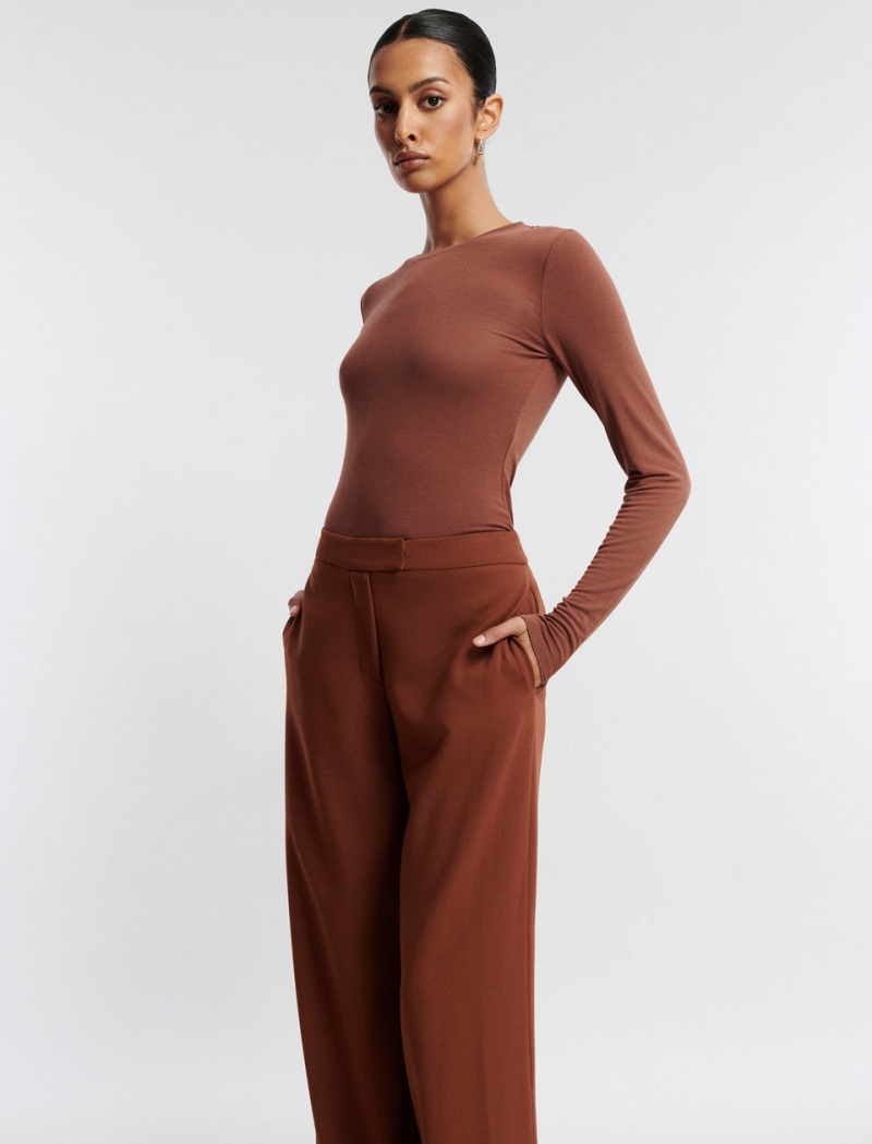 BCBGMAXAZRIA Crew Neck Long Sleeve Üstler Kahverengi | XNO99893