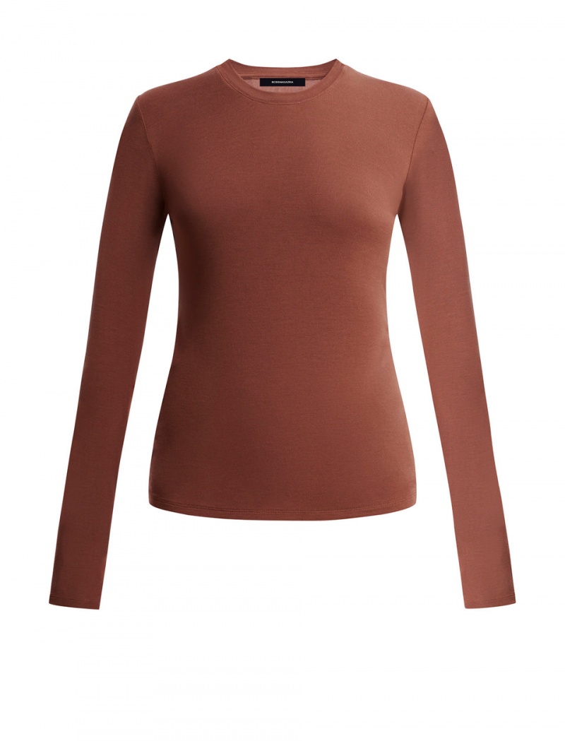 BCBGMAXAZRIA Crew Neck Long Sleeve Üstler Kahverengi | XNO99893