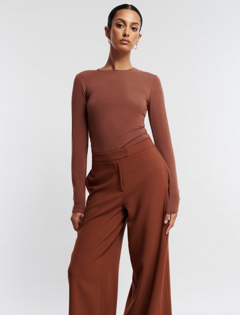 BCBGMAXAZRIA Crew Neck Long Sleeve Üstler Kahverengi | XNO99893