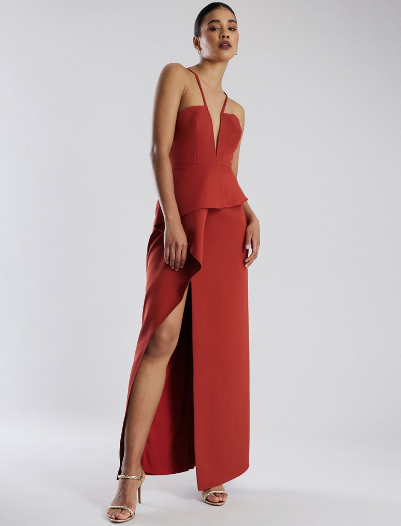 BCBGMAXAZRIA Daphne Peplum Gown Uzun Elbise Kırmızı | TRL41222