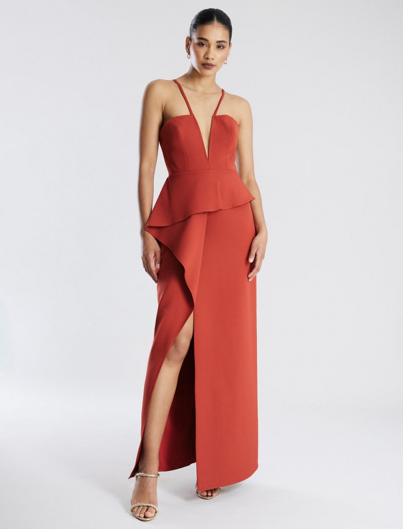 BCBGMAXAZRIA Daphne Peplum Gown Uzun Elbise Kırmızı | TRL41222