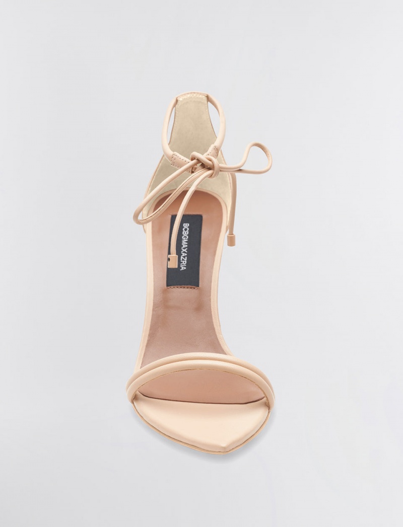 BCBGMAXAZRIA Dawn Bow Askılı Sandal Topuklu Ayakkabılar Bej Rengi | AAN38096