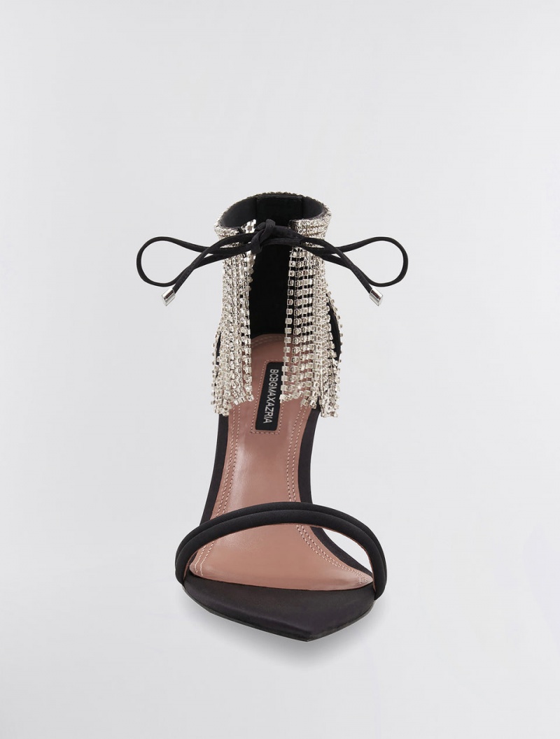 BCBGMAXAZRIA Dawn Fringe Sandal Topuklu Ayakkabılar Siyah | QYV53872