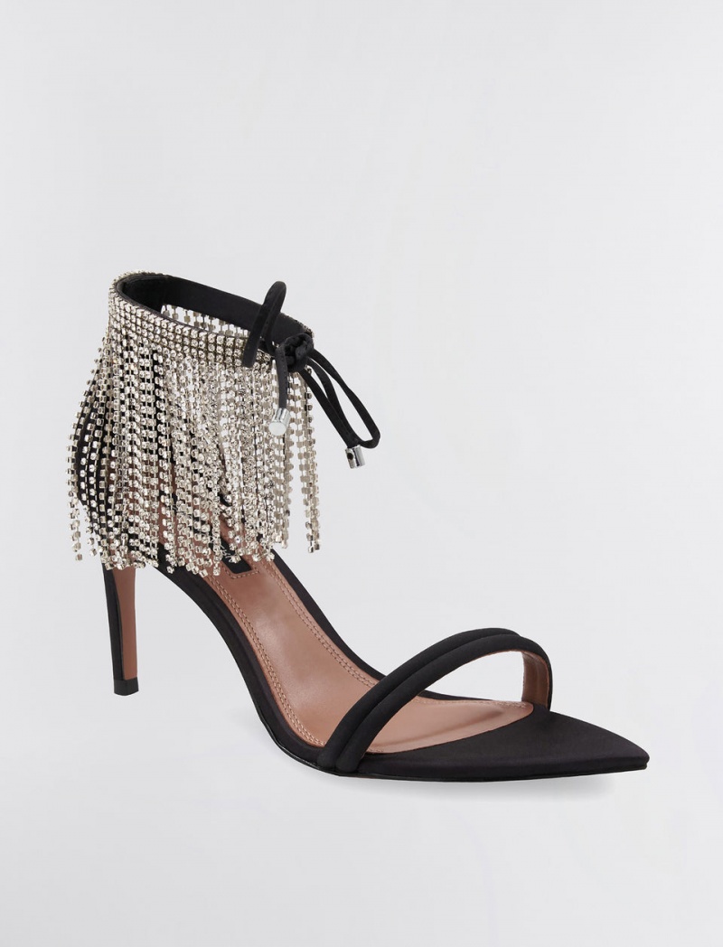 BCBGMAXAZRIA Dawn Fringe Sandal Topuklu Ayakkabılar Siyah | QYV53872