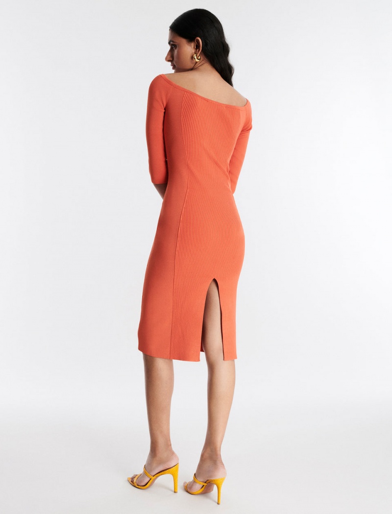 BCBGMAXAZRIA Dexter Off-The-Shoulder Midi Elbise Turuncu | MTQ98829