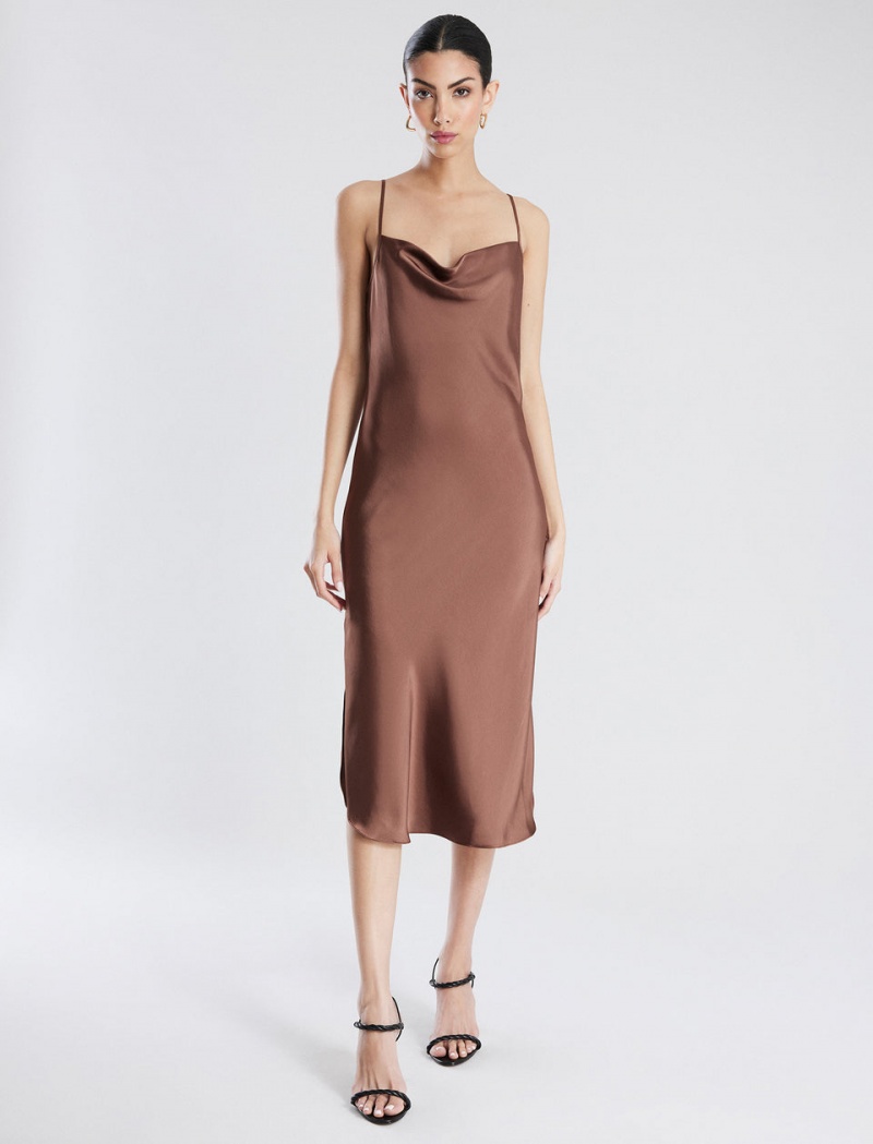 BCBGMAXAZRIA Jazlynn Midi Slip Midi Elbise Kahverengi | CRH92881