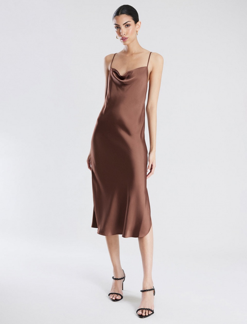 BCBGMAXAZRIA Jazlynn Midi Slip Midi Elbise Kahverengi | CRH92881