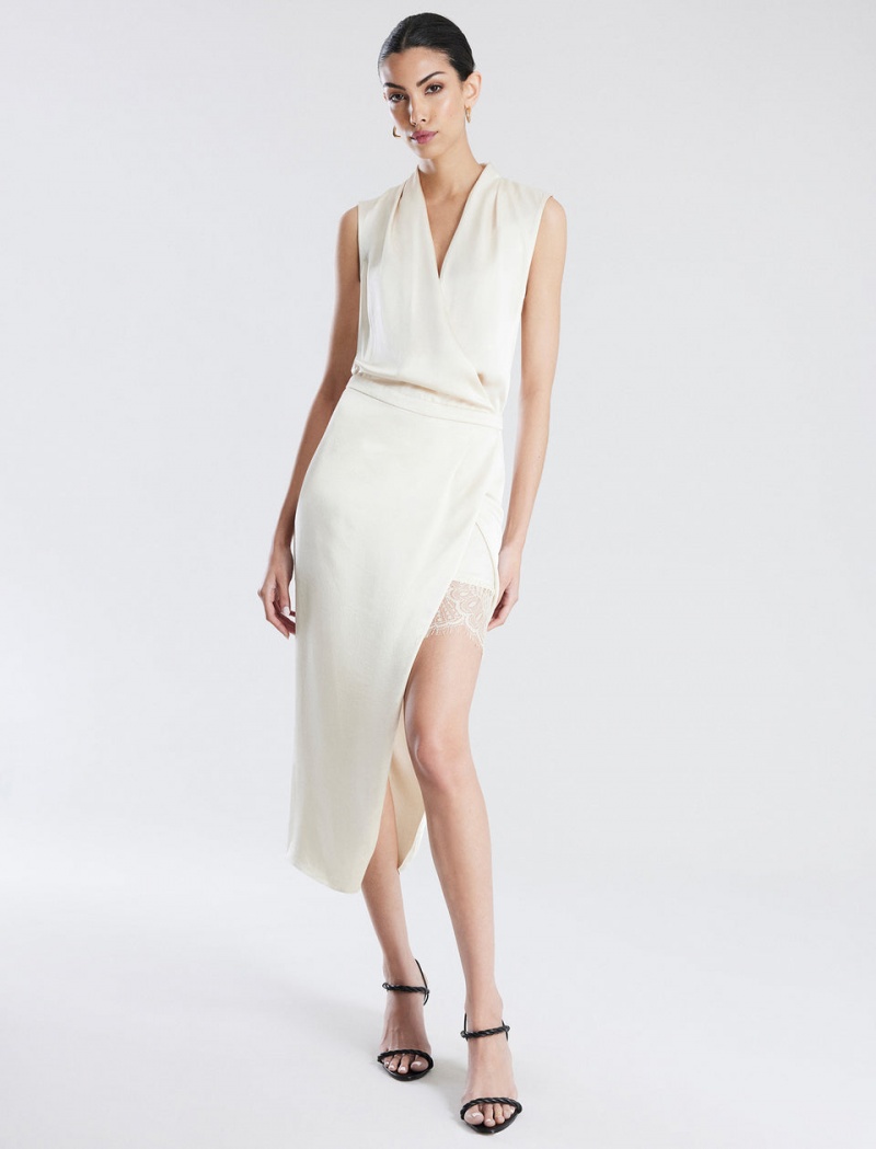 BCBGMAXAZRIA Kora Wrap Midi Elbise Beyaz | VCW34047