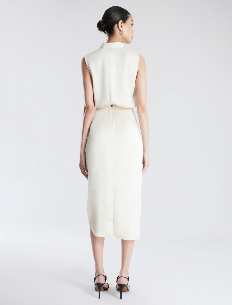 BCBGMAXAZRIA Kora Wrap Midi Elbise Beyaz | VCW34047