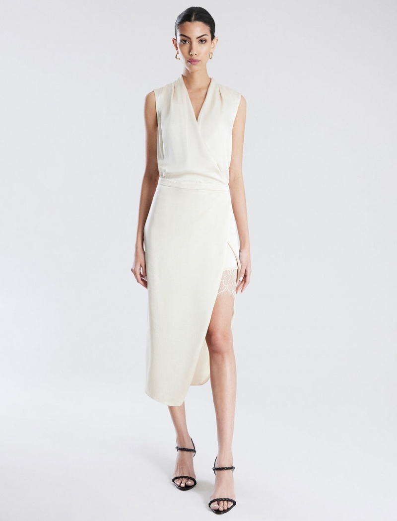 BCBGMAXAZRIA Kora Wrap Midi Elbise Beyaz | VCW34047