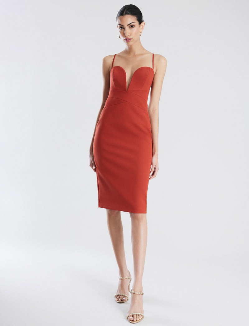 BCBGMAXAZRIA Kynlee Bodycon Midi Elbise Kırmızı | KGL38396