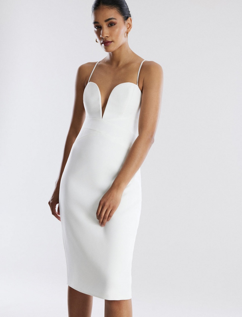 BCBGMAXAZRIA Kynlee Bodycon Midi Elbise Beyaz | FIX06420