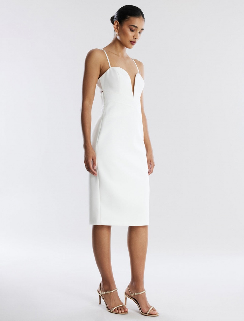 BCBGMAXAZRIA Kynlee Bodycon Midi Elbise Beyaz | FIX06420