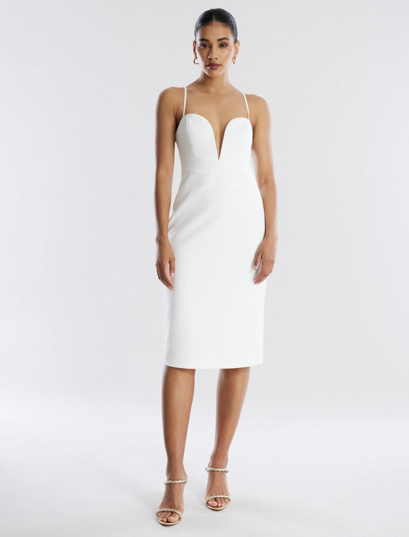 BCBGMAXAZRIA Kynlee Bodycon Midi Elbise Beyaz | FIX06420