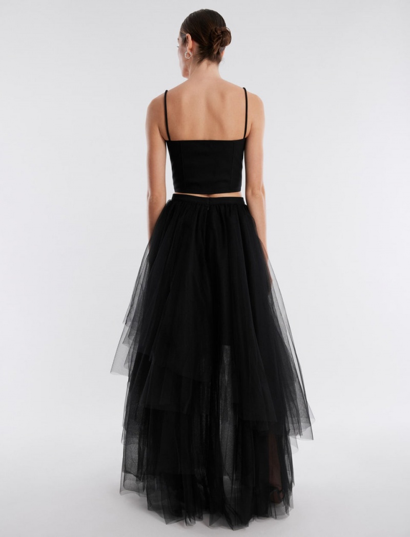 BCBGMAXAZRIA Layered Ruffle Tulle Etek Siyah | PBV26664