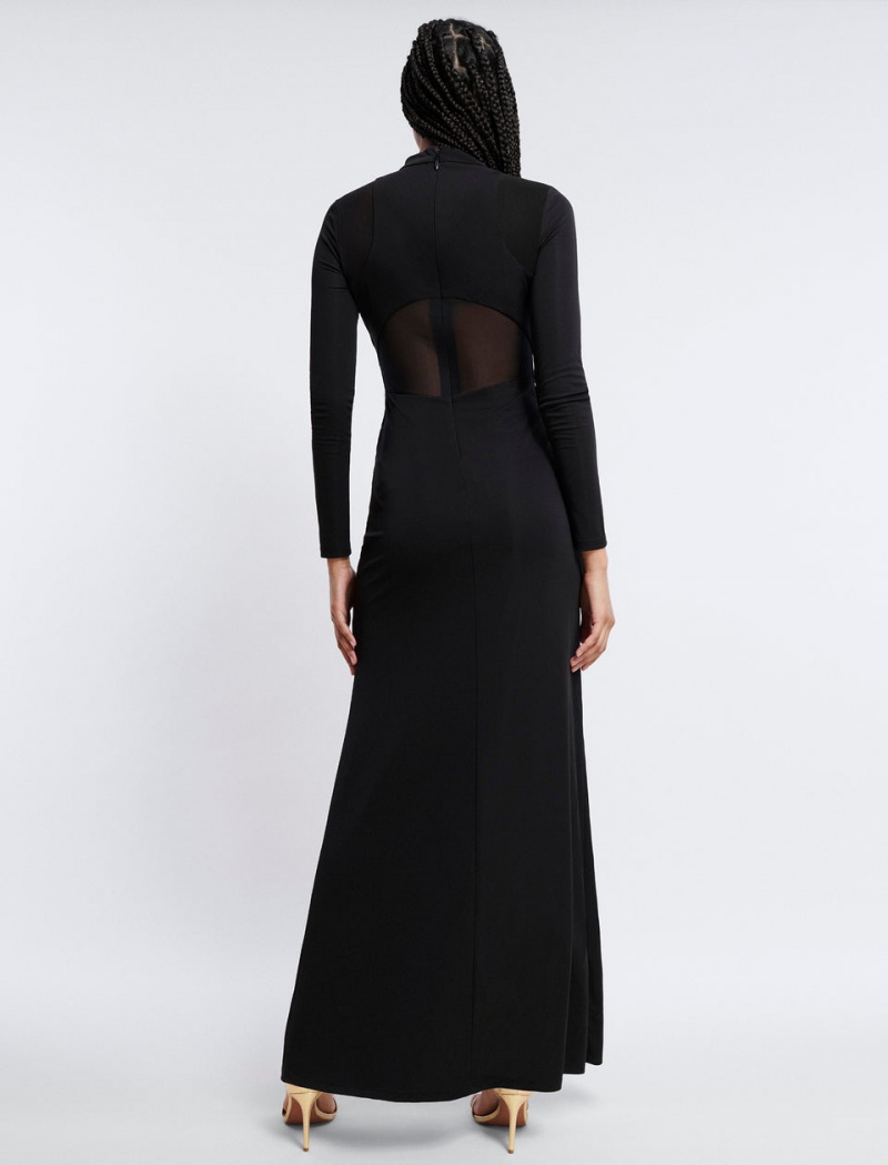 BCBGMAXAZRIA Marlo Mock Neck Illusion Gown Uzun Elbise Siyah | WIZ57559