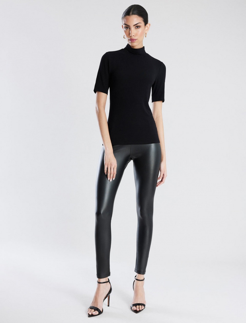 BCBGMAXAZRIA Mock Neck Kısa Sleeve Üstler Siyah | BZF51243