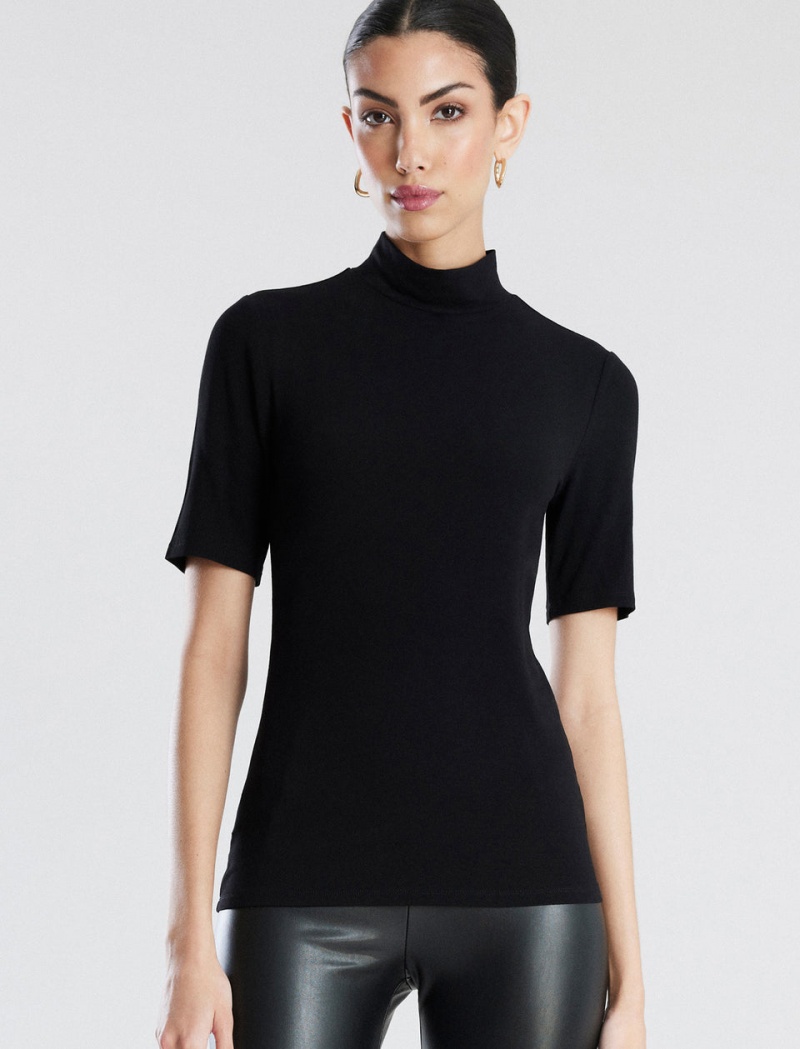 BCBGMAXAZRIA Mock Neck Kısa Sleeve Üstler Siyah | BZF51243