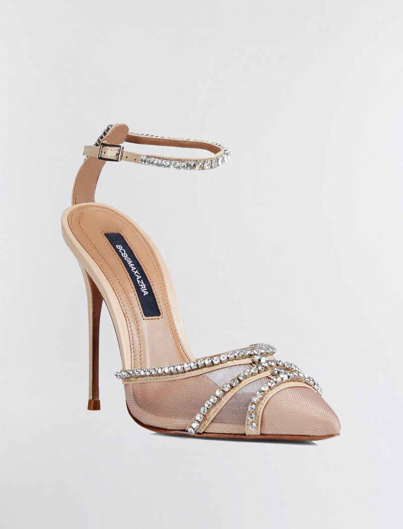 BCBGMAXAZRIA Navino Sparkle Mesh Heel Stiletto Bej Rengi | FBJ14893