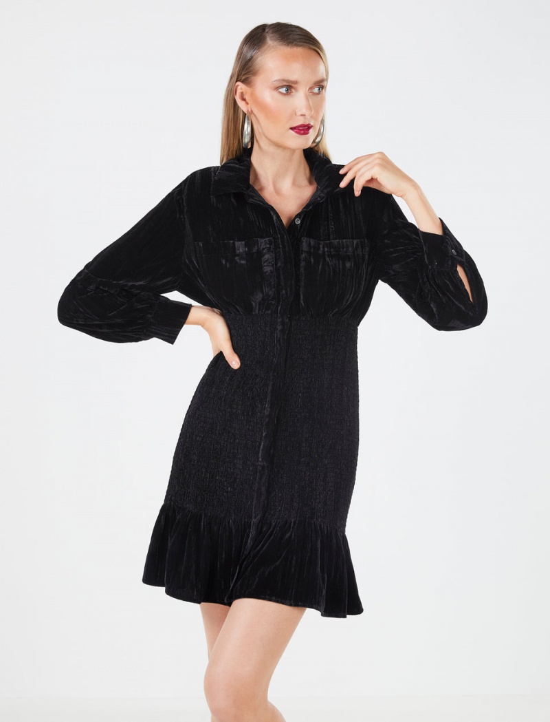 BCBGMAXAZRIA Nomi Shirt Kısa Elbise Siyah | FAP82831