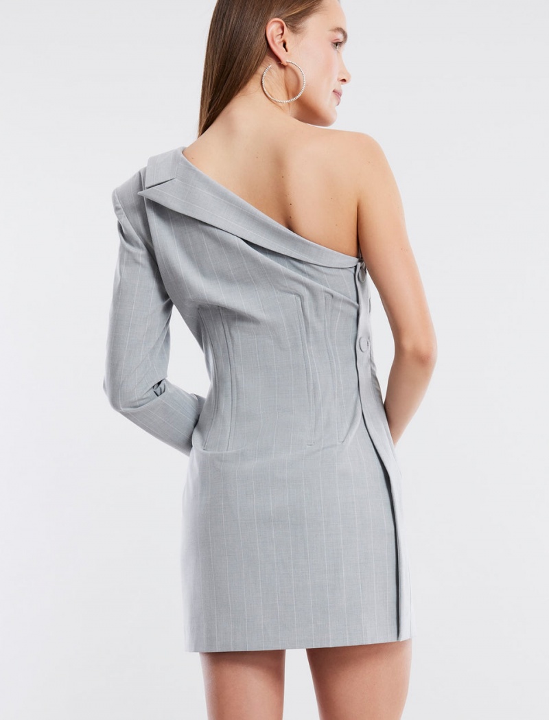 BCBGMAXAZRIA Oriane Tailored One Shoulder Kısa Elbise Gri | XQF14173