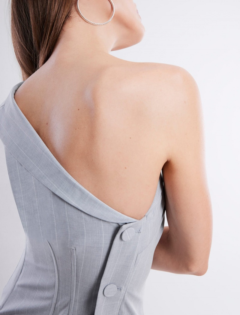 BCBGMAXAZRIA Oriane Tailored One Shoulder Kısa Elbise Gri | XQF14173