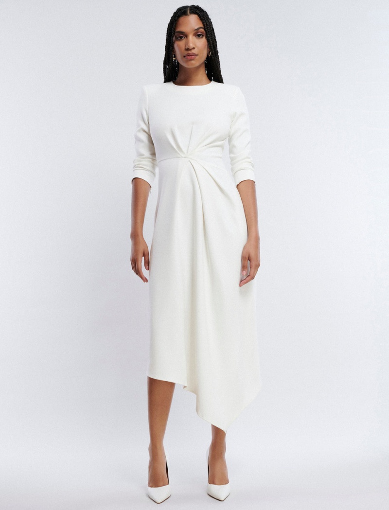 BCBGMAXAZRIA Pax Midi Elbise Beyaz | YQF59665