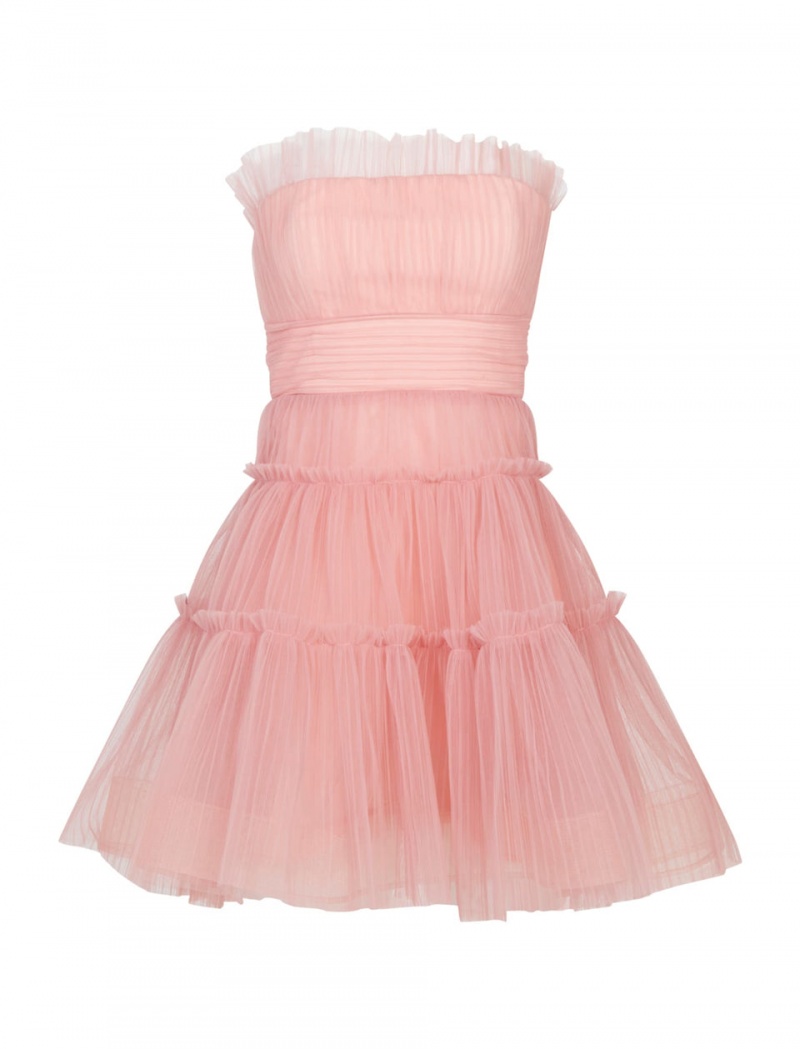 BCBGMAXAZRIA Seneca Strapless Tulle Kısa Elbise Pembe | YHU95578