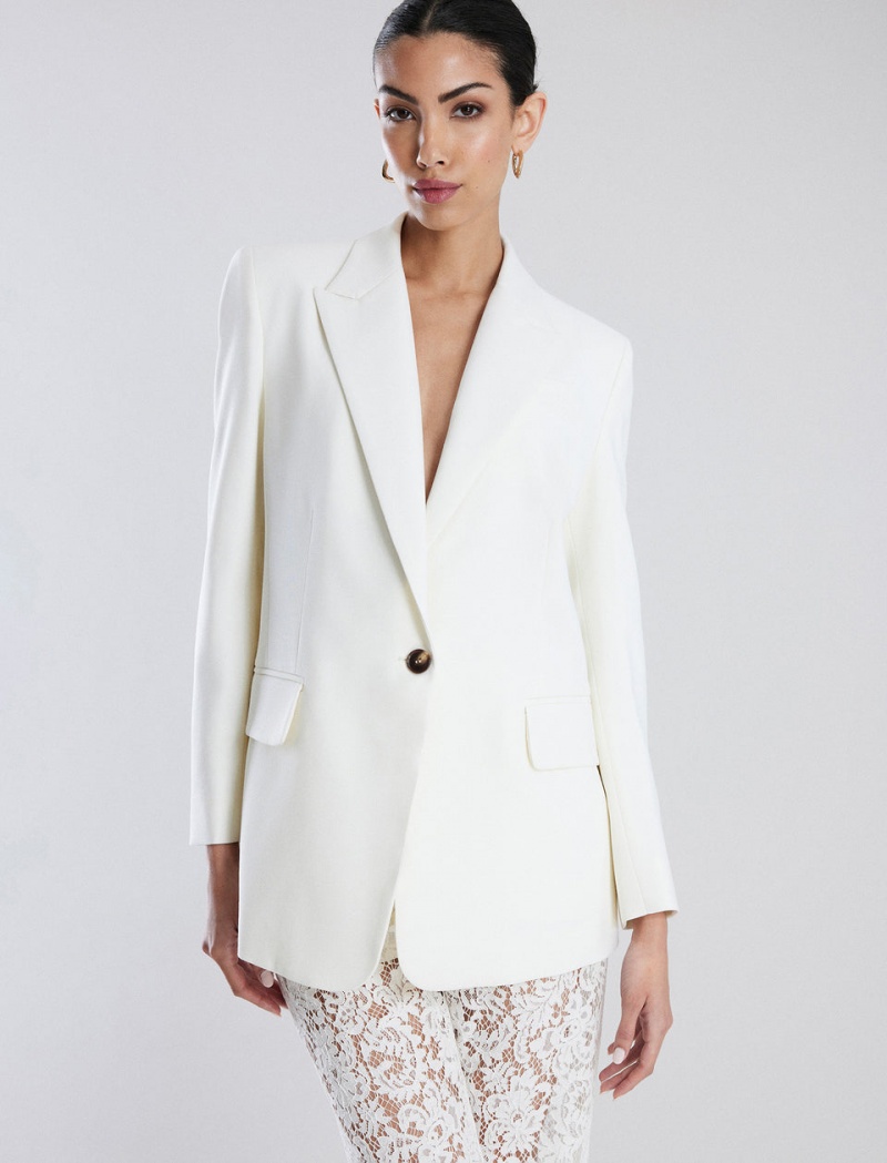 BCBGMAXAZRIA Single Button Yün Blazer Beyaz | UUM10642