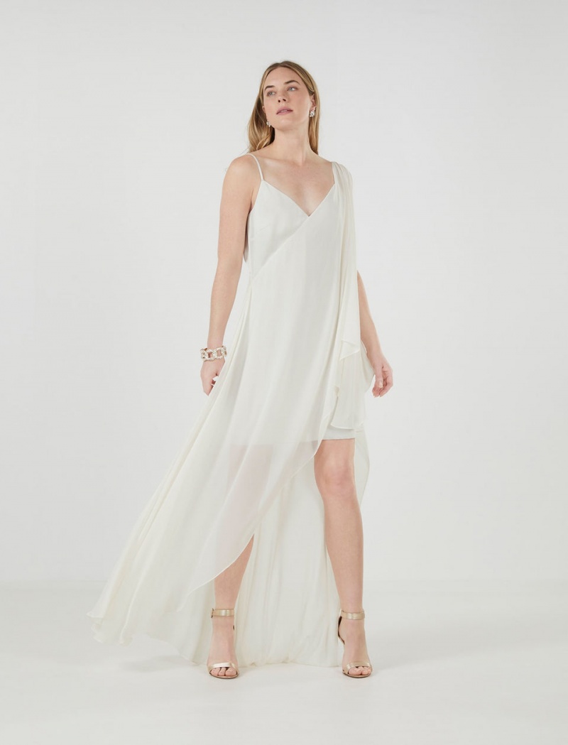 BCBGMAXAZRIA Spaga Draped Kısa Elbise Beyaz | UWV58287